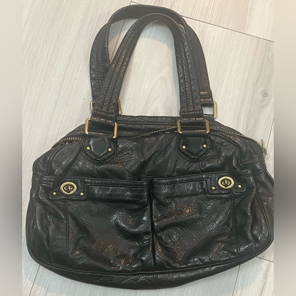 Marc Jacobs Black and Gold Shoulder Bag with Glossy Finish